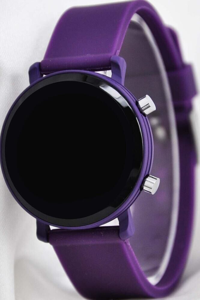 Mor LED Dijital Silikon Kordon Yuvarlak Kasa Spor Şık Kadın Genç Kız Çocuk Kadın Saat Trend Model