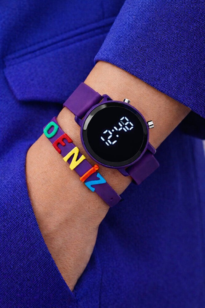 Isme Özel Bileklikli Hediyelik Mor Renk Şirin Tasarım Hediyelik Kız Çocuk Kol Saati