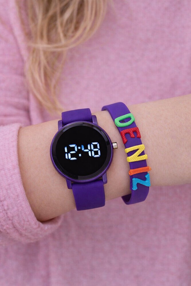 Isme Özel Bileklikli Hediyelik Mor Renk Şirin Tasarım Hediyelik Kız Çocuk Kol Saati
