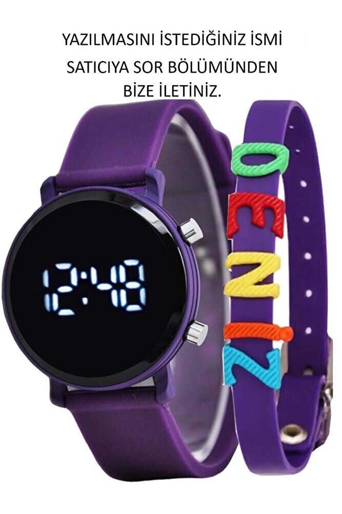 Isme Özel Bileklikli Hediyelik Mor Renk Şirin Tasarım Hediyelik Kız Çocuk Kol Saati